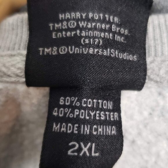 Harry Potter Hufflepuff Sweat Shirt Heather Grey Crest Patch Spell Out 2XL - Picture 6 of 6